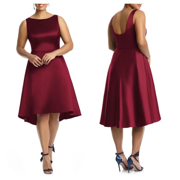 ALFRED SUNG Dresses & Skirts - NEW Alfreg Sung Size 18 High/Low Cocktail Dress Fit & Flare Midi in Burgundy